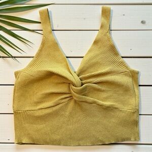 Aster Ribbed Twist Front Knit Tank – Size M – Mustard Yellow